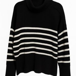 GAP Black and Cream Striped Turtleneck Sweater